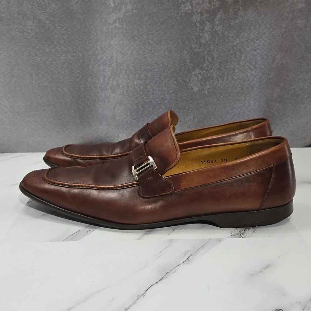 Magnanni Lino Loafers Mens Size 10 Brown Leather Buckle Strap Dress Shoes Spain